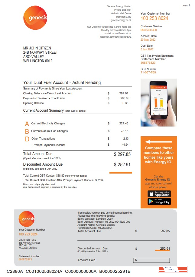 New Zealand Genesis Gas utility bill template in Word and PDF format, 3 pages 3